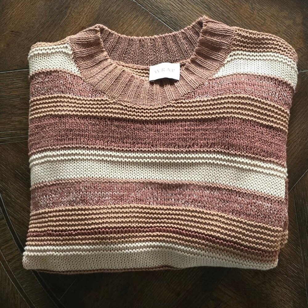Wrap London Striped Textured Sweater, Organic Cotton & Linen, Size 12